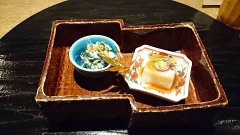 白子豆腐と、春菊の胡麻和え